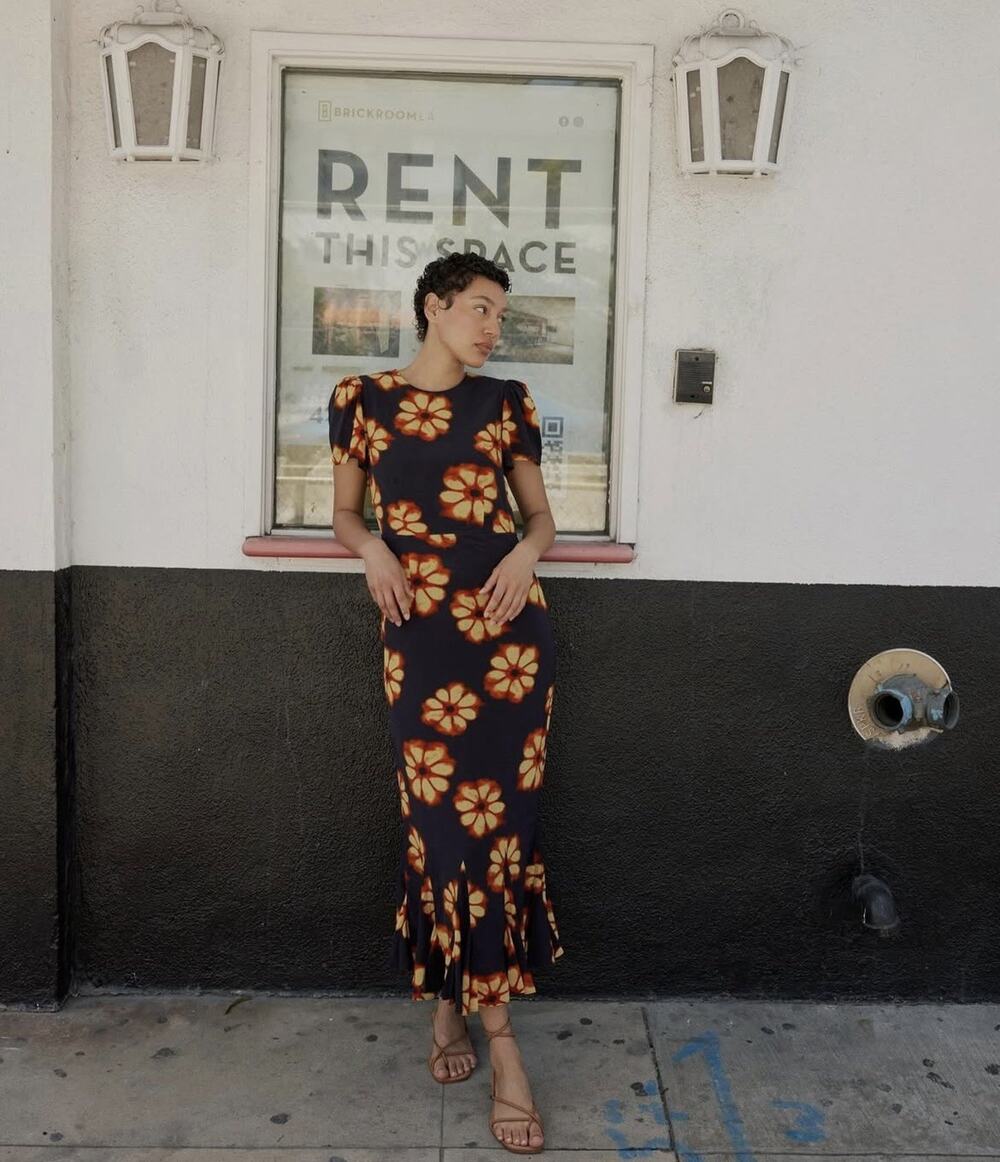 Rhode Womens Lulani Floral Print Maxi Dress Black Orange Size 2 Worn Once 70’s